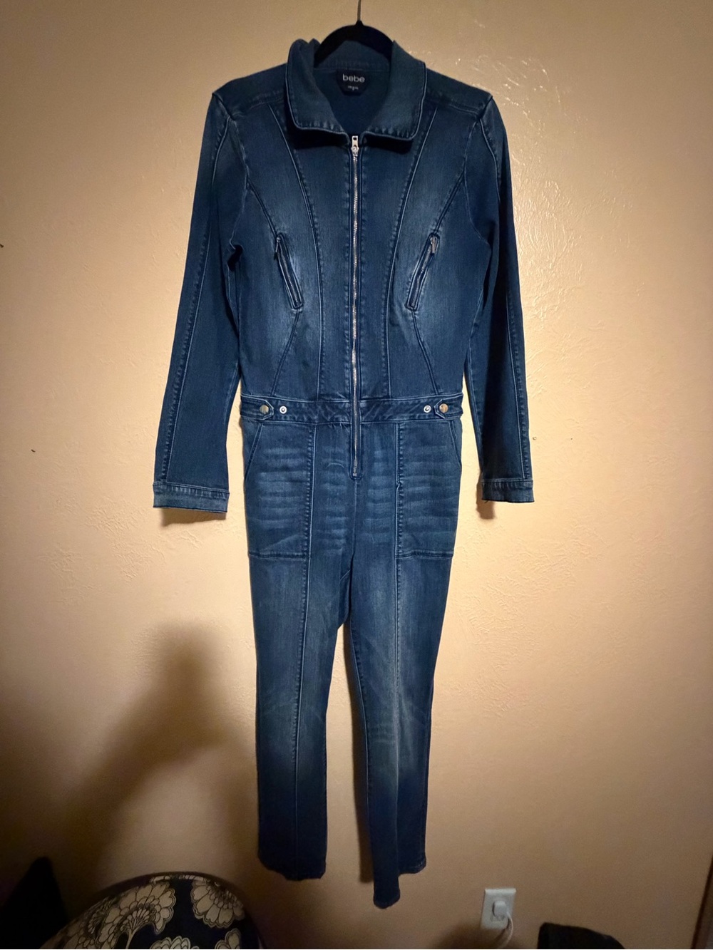 bebe Dark Blue Denim Jacket with Zip Front